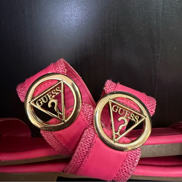 Guess Los Angeles Fuchsia and Gold Logo Flat Sandals - Picture 6 of 7